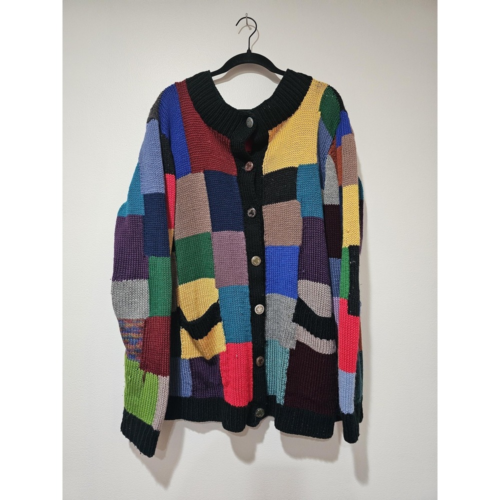Patchwork‎ Cardigan Harry Styles Like Sweater Multicolor Chunky Knit Retro